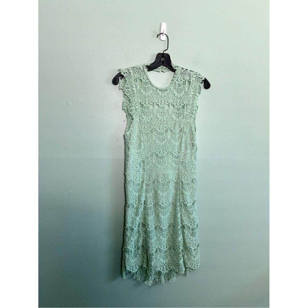 Free People Daydream Fairy Mint Bodycon Mini Lace Open Back Slip Dress Size S